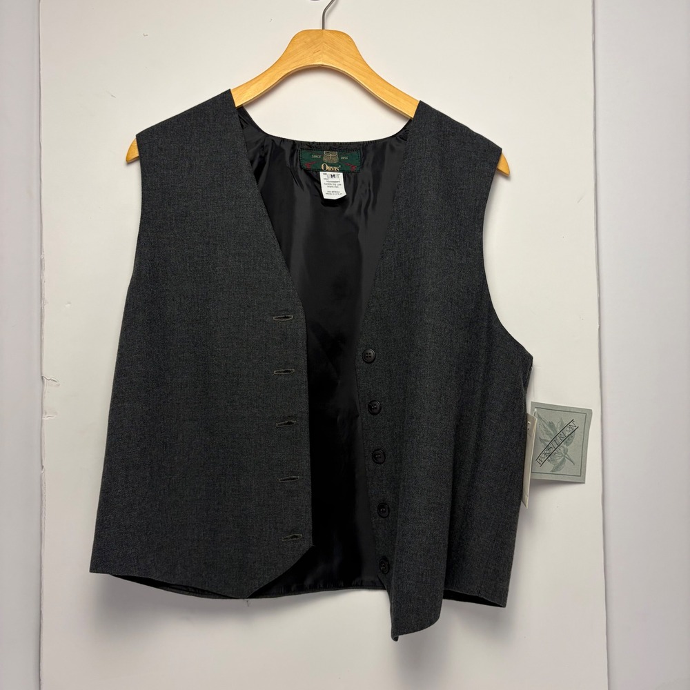 Orvis Mens Worsterlon‎ Vest Charcoal Gray Button Front Made in USA Size M NWT